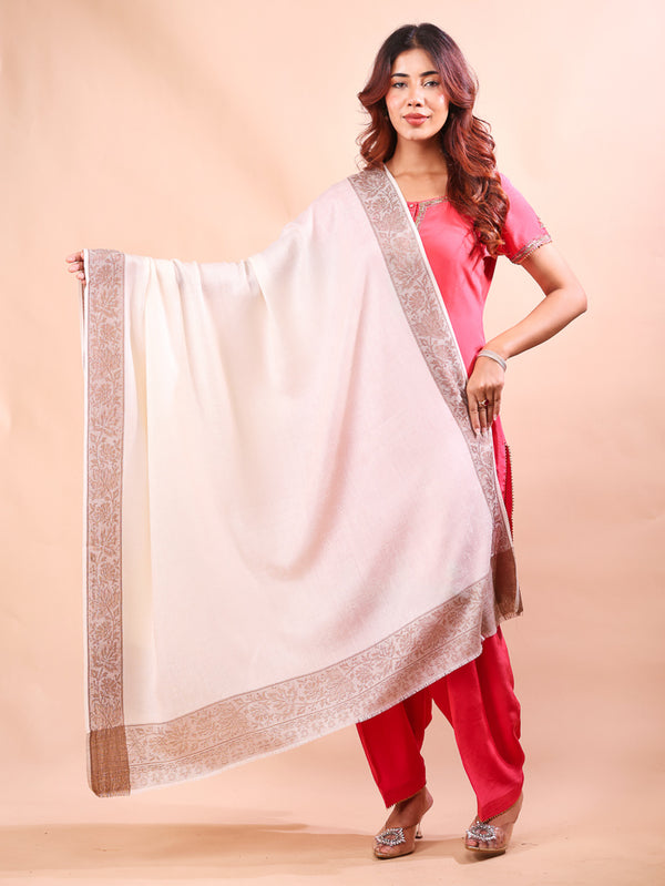 Chinar Self Border Shawl White