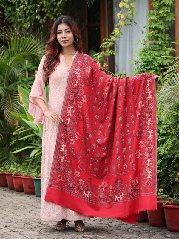 Animal Border Resham Kani Shawl
