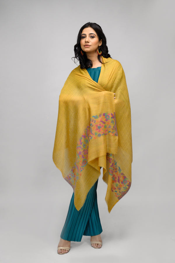 Fine Wool Kani Palla Stole Mustard