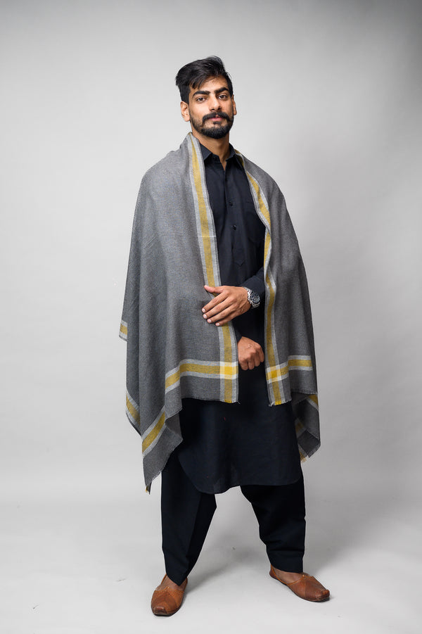 Grey Border Stole For Men