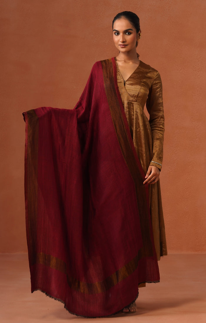 Zari Border Reversible Shawl Maroon