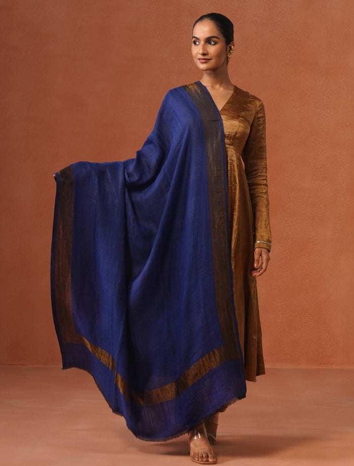 Zari Border Reversible Shawl Blue