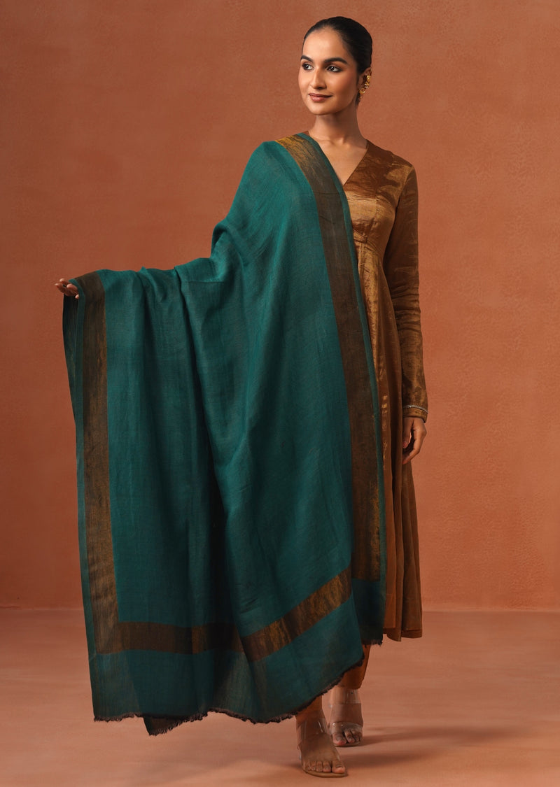 Zari Border Reversible Shawl Green