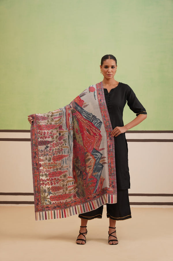 Valley View Reversible Kani Shawl White