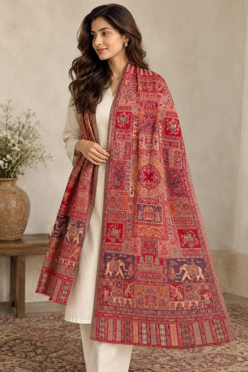 Rang Mahal Multi Kani Stole With Zari