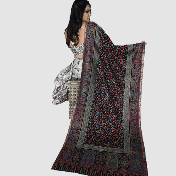 Zari Border Kani Stole Black