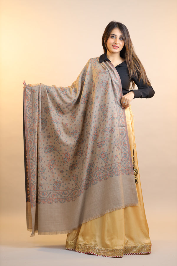 Paisley Jaal Kani Shawl Beige