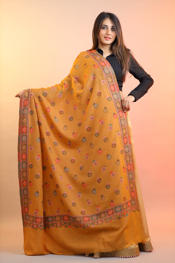 Multi-Coloured Border Booti Kani Shawl