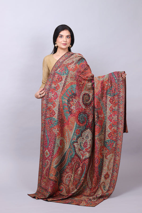 Big Paisley Multi-Coloured Kalamkari Shawl With Zari