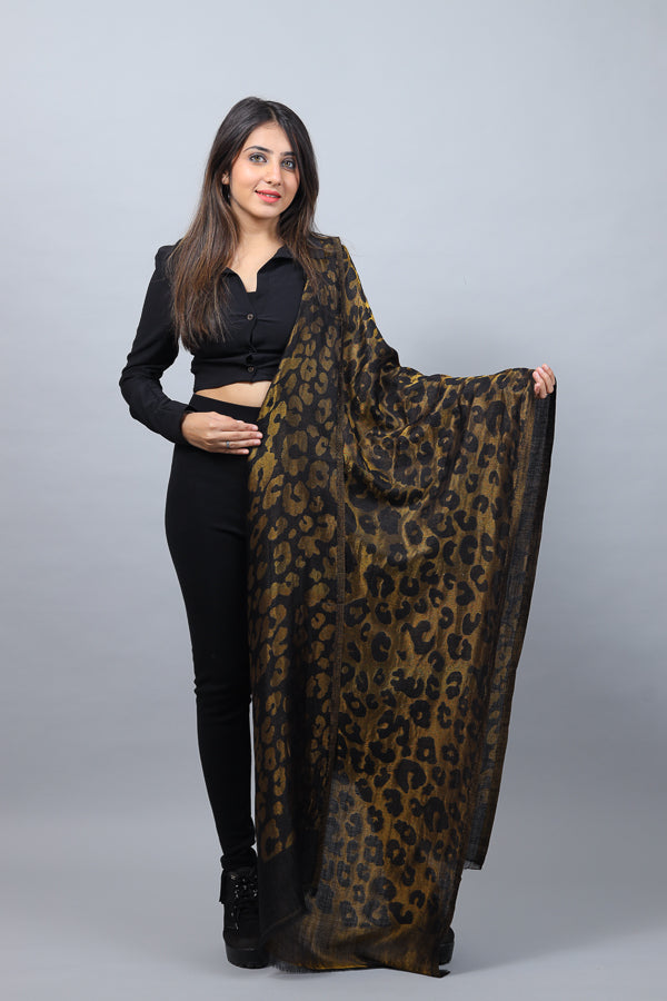 Leopard Zari Reversible Stole