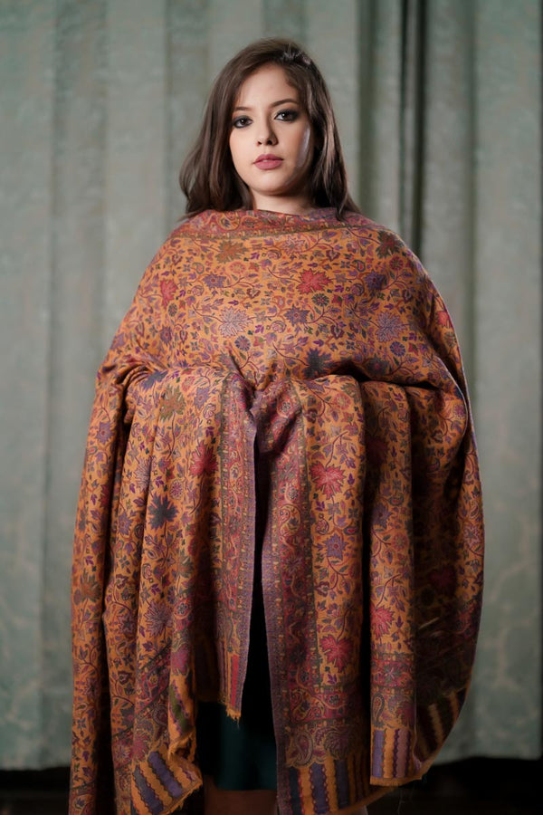 Mustard Multi Colored Chinar Kani Shawl For Women