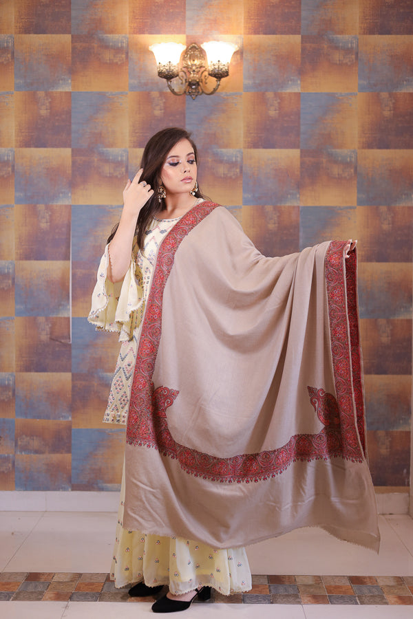 Fine Wool Kunj Border Embroidery Shawl