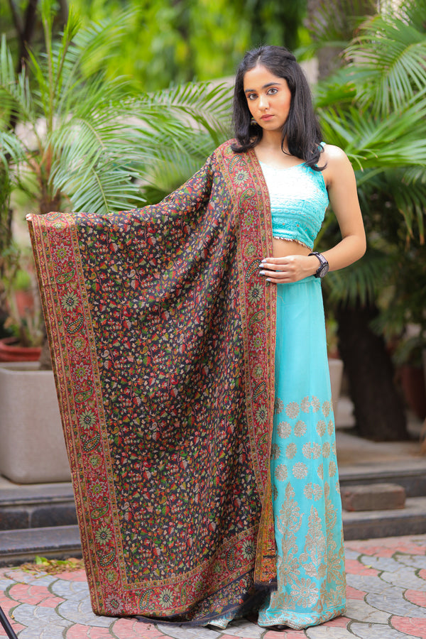 Paisley Floral Border Kani Stole