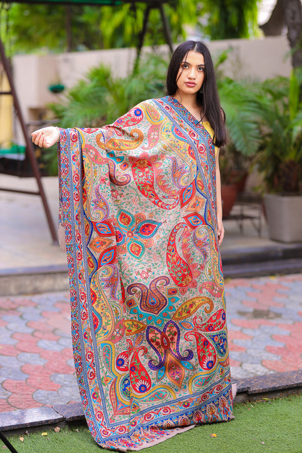 Fine Wool Big Paisley Kalamkari Shawl