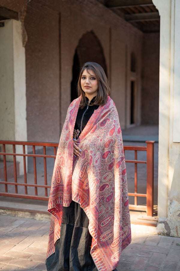 Paisley Jaal Zari Kani Shawl Beige