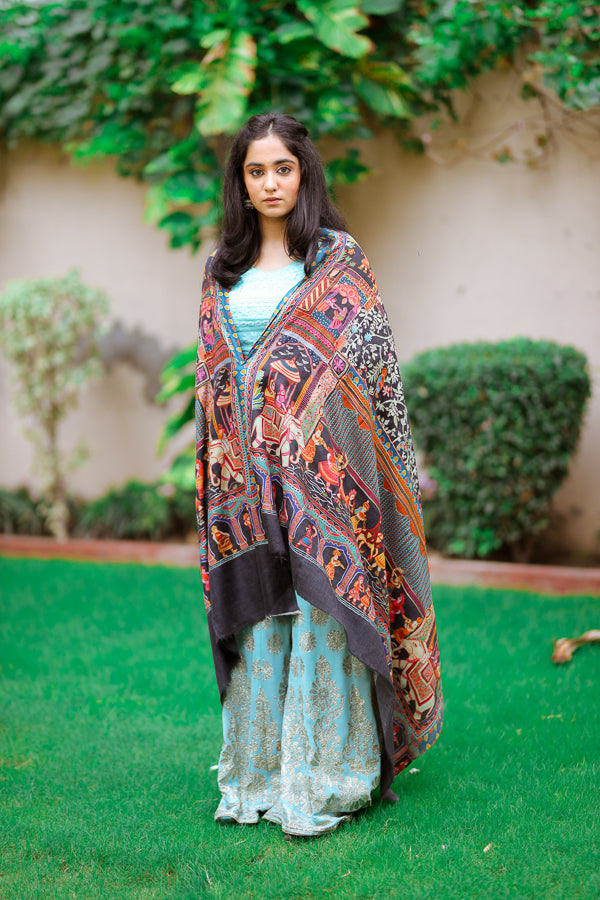 Fine Wool Elephant Kalamkari Shawl