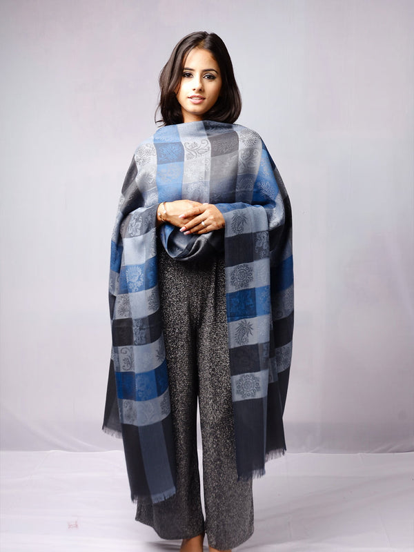 Denim Big Check Shawl