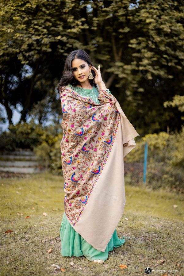 Peacock Kashmiri Embroidery Shawl