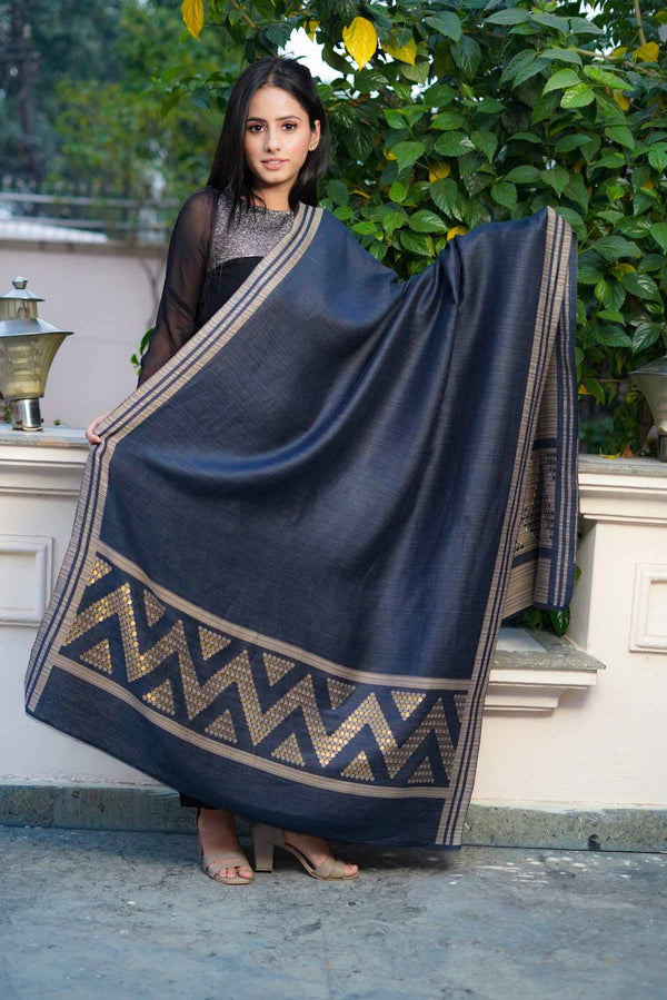 Pyramid Palla Reversible Shawl Blue